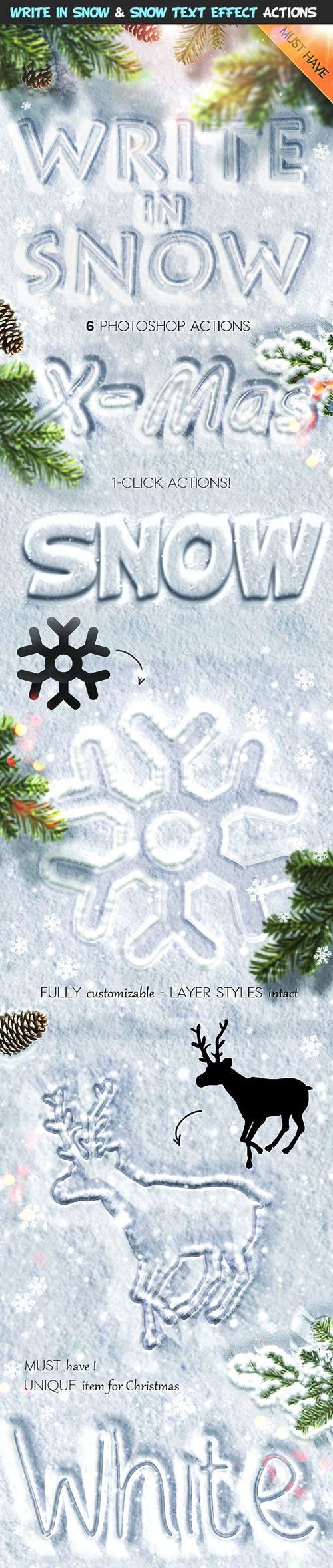 Write in Smow & Snow Text Effect Photoshop Actions, Brushes & Patterns