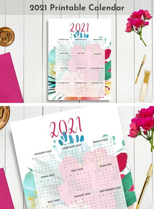 2021 Dated Printable Floral Calendar [12-Months]