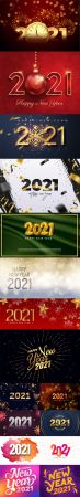 16 Happy New Year 2021 Backgrounds & Lettering Templates in Vector