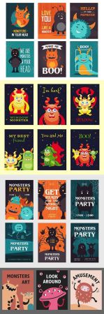 Funny invitation to party with monsters template poster