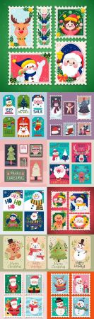 Christmas stamps and postcards flat design collection painted 4