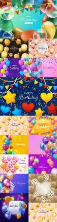 Happy birthday holiday invitation realistic balloons 18