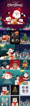 DesignOptimal Merry Christmas Santa Claus and gift box themed painted illustrations