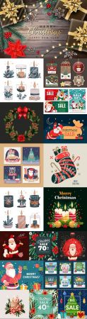 Christmas and New Year sale background flat illustration design