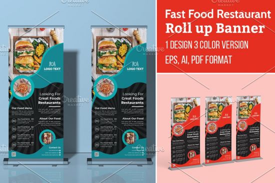 CreativeMarket   Fast Food Roll Up Banner Design 5635707