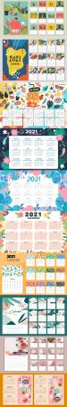 10 Hand Drawn Illustrated 2021 Calendars Templates in Vector