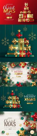 Realistic Christmas sale background with Christmas tree from gifts