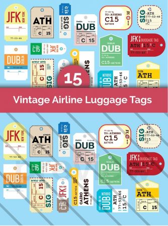 Creativemarket   15 Vintage Airline Luggage Tags 41969