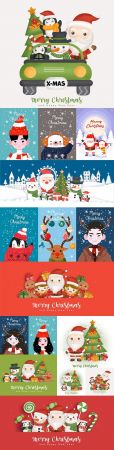 DesignOptimal Merry Christmas Santa Claus elements and themed painted flat illustrations