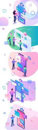 Internet technology and business people isometric design