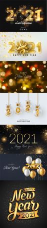 7 Happy New Year 2021 Backgrounds in Vector