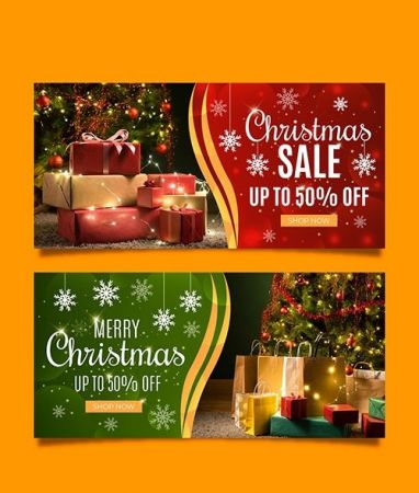 Christmas sales horizontal banner template design