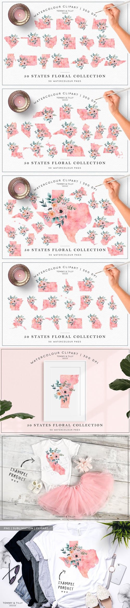 Watercolour 50 States Clipart PNG Collection