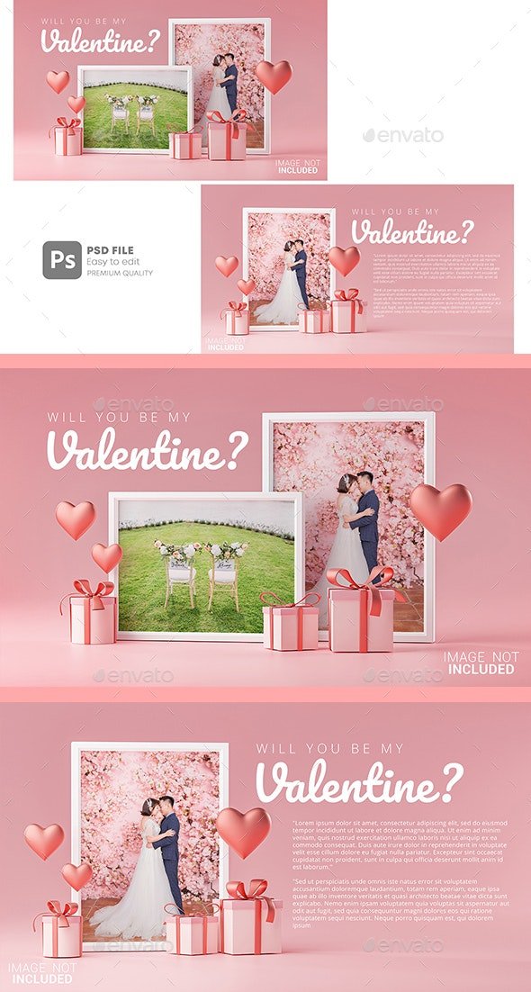 Download Download GraphicRiver - Photo Frame Mockup Template Love Heart Valentine Wedding Invitation Card ...
