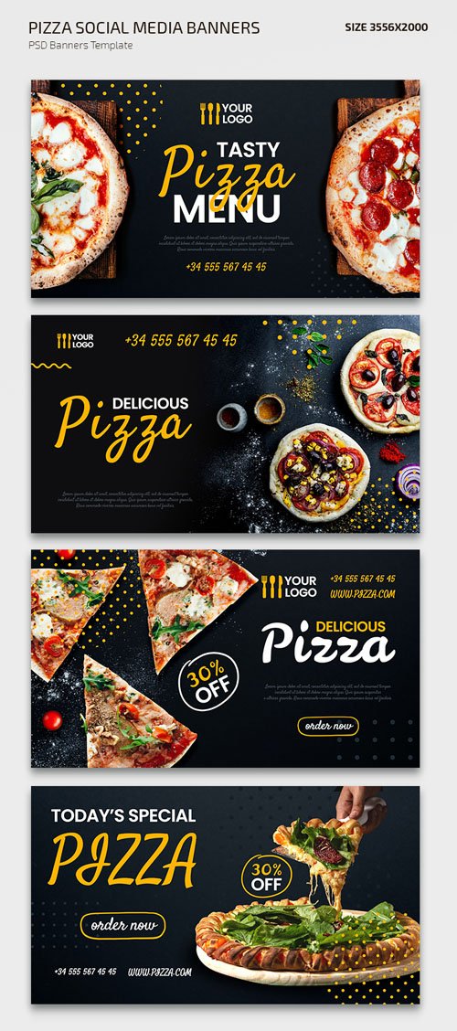 Pizza Social Media Banners Vector Templates