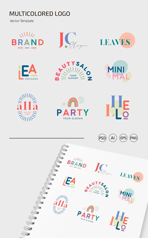9 Multicolored Logo Set PSD Templates + Vector