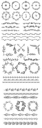 Decorative hand drawn flowers and patterns elements