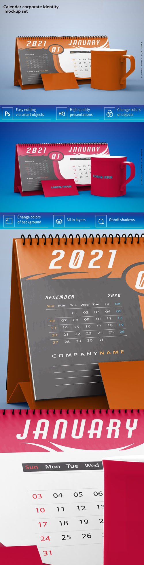 2021 Desktop Calendar Corporate Identity PSD Mockup Template