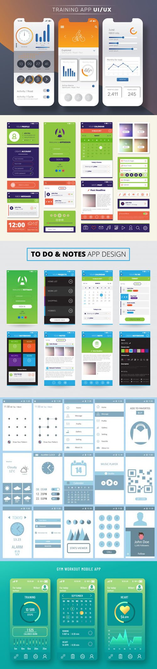5 Mobile Apps Screens Vector Templates Collection