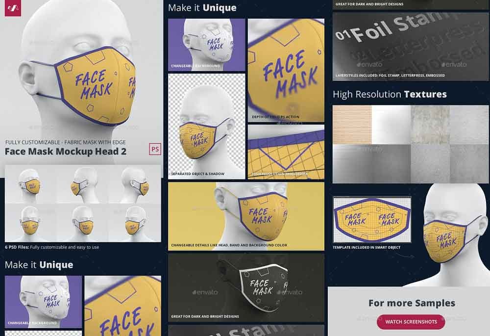 Download Download GraphicRiver - Face Mask Mockup Head Fabric 2 ...