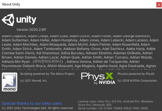 Unity Pro 2020 2.6f1 (x64)