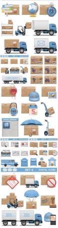 Mail icons and logistics delivery realistic design set