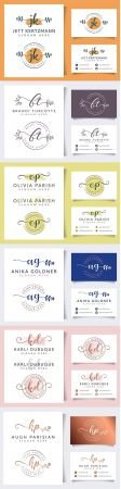 Female logo with bouquets and business card template