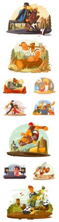 Different people at work and leisure modern design illustration 2
