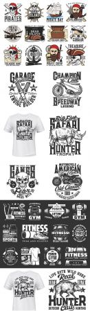 Print on T-shirt with mascot and biker club design emblem