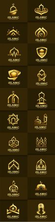 Luxurious Islamic logo template design golden mosque