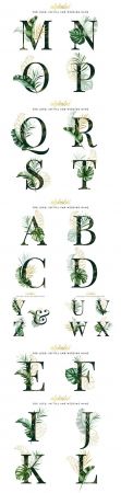 Decorative alphabet with tropical leaves for inviting design