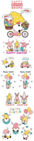 Cute Easter gnome rabbit with ears and flowers illustration