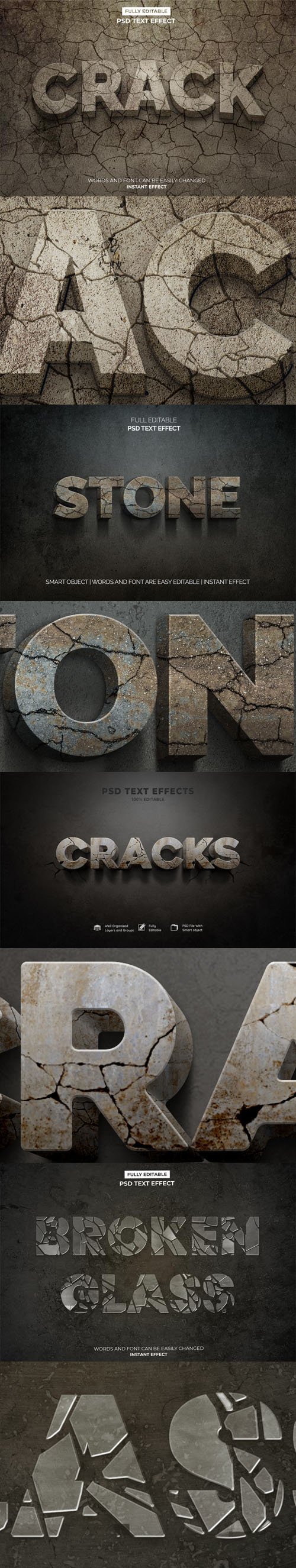 3D Crack, Stone and Broken Glass Photoshop Text Effects