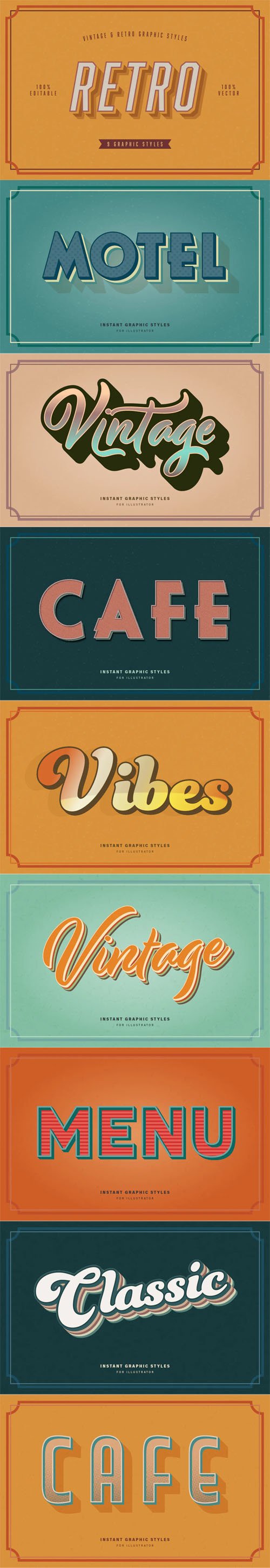 9 Vintage and Retro Graphic Styles for Adobe Illustrator