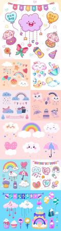 Chuva de amor manual painting watercolor collection decor elements