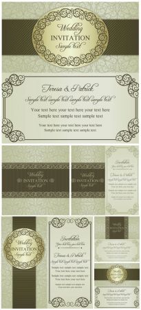 Wedding vector invitation cards in vintage style