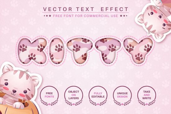 Paper cat - editable text effect, font style