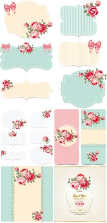 Backgrounds and elements with flowers for wedding invitations in vector