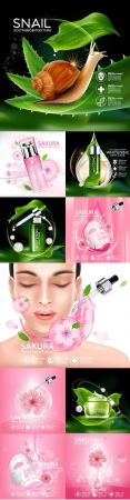 Skin care cosmetics with natural ingredients is realistic illustration