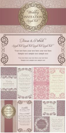 Wedding vector invitation cards with beautiful ornaments