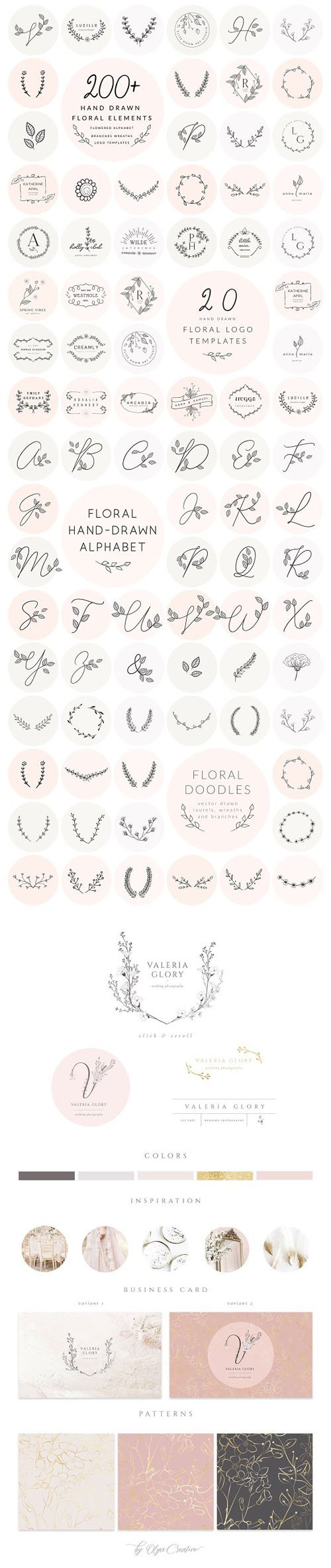 Line Art Bundle - Floral Graphic Templates - 12 Sets IN 1