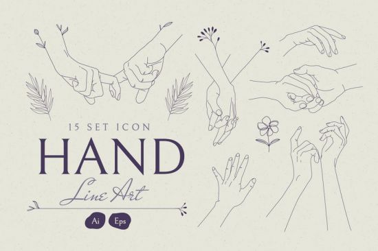 Hand Line Art Set Icon