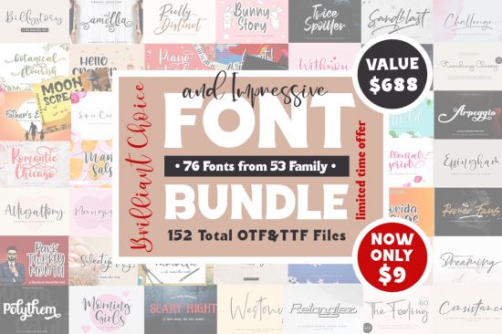 Impressive Font Bundle - 53 Premium Fonts