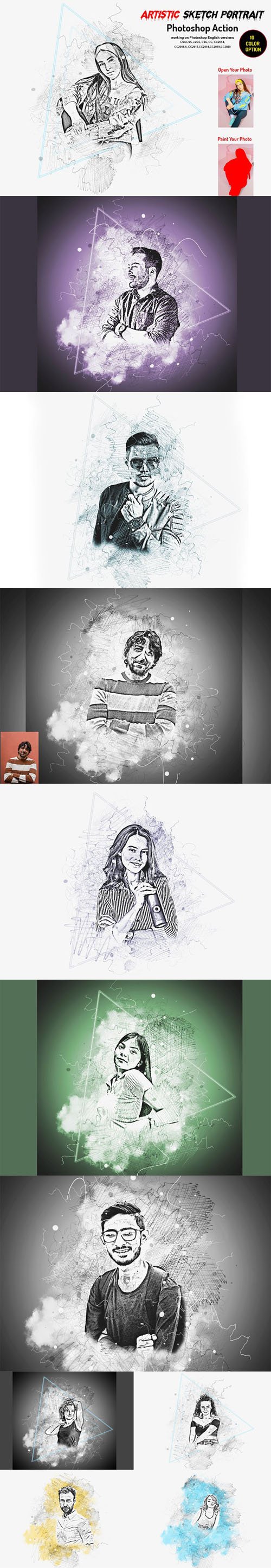 Artistic Sketch Portrait Action for Photoshop + Brushes
