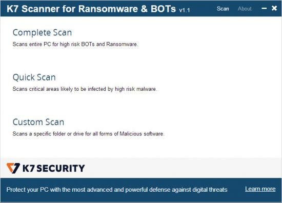 K7 Scanner for Ransomware & BOTs 1.0.0.342