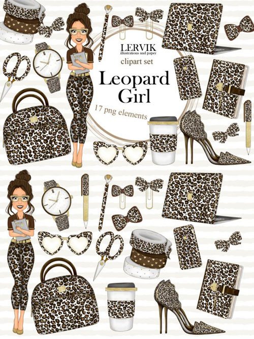 Girl Planner - Clipart Set- Leopard Print Graphic