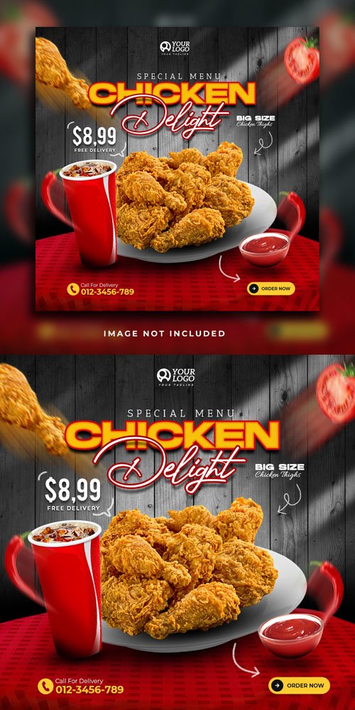 Fried Chicken Menu Promotion - Social Media Banner PSD Template