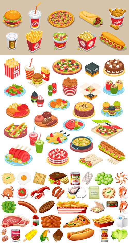 Isometric Food Elements Vector Collection