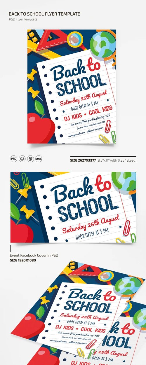 Back To School Flyer PSD Template + Facebook Cover