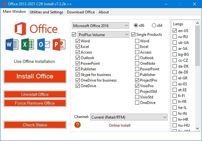 Office 2013-2021 C2R Install v7.7.3 free downloads
